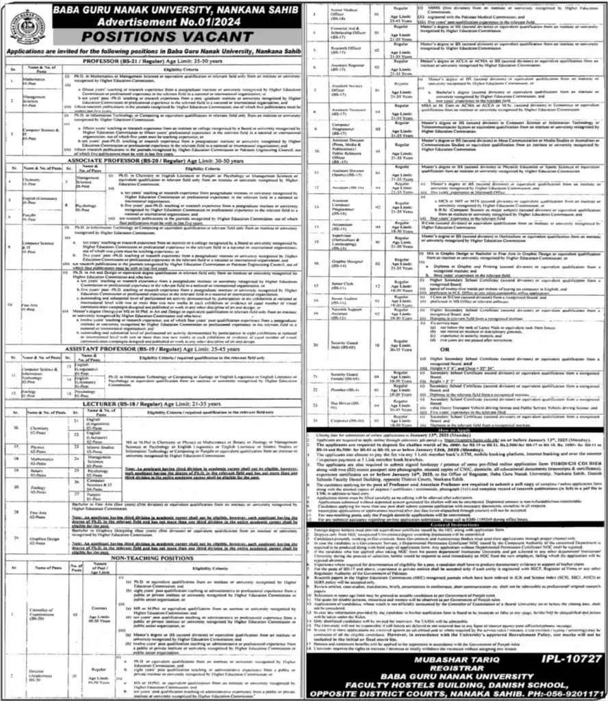 Baba Guru Nanak University Jobs 2025