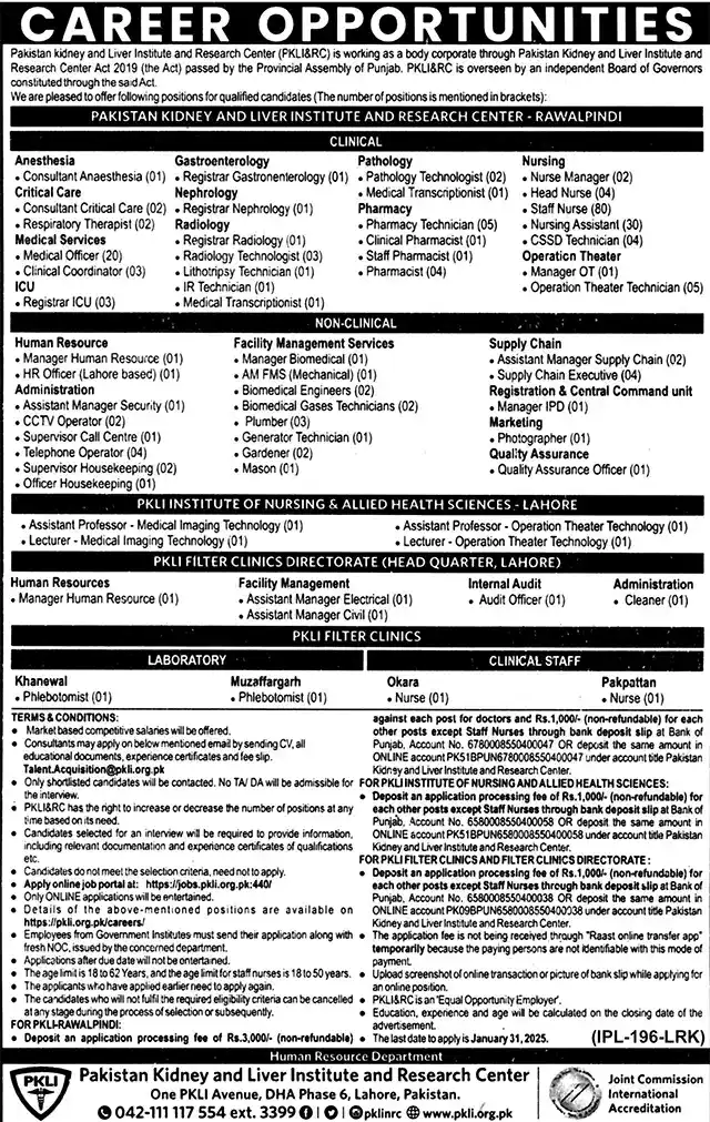 PKLI Rawalpindi Jobs 2025 