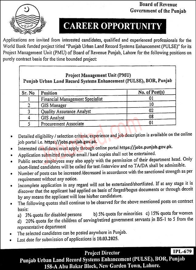 Board of Revenue Punjab Jobs 2025