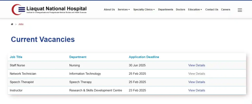 Liaquat National Hospital Jobs 2025